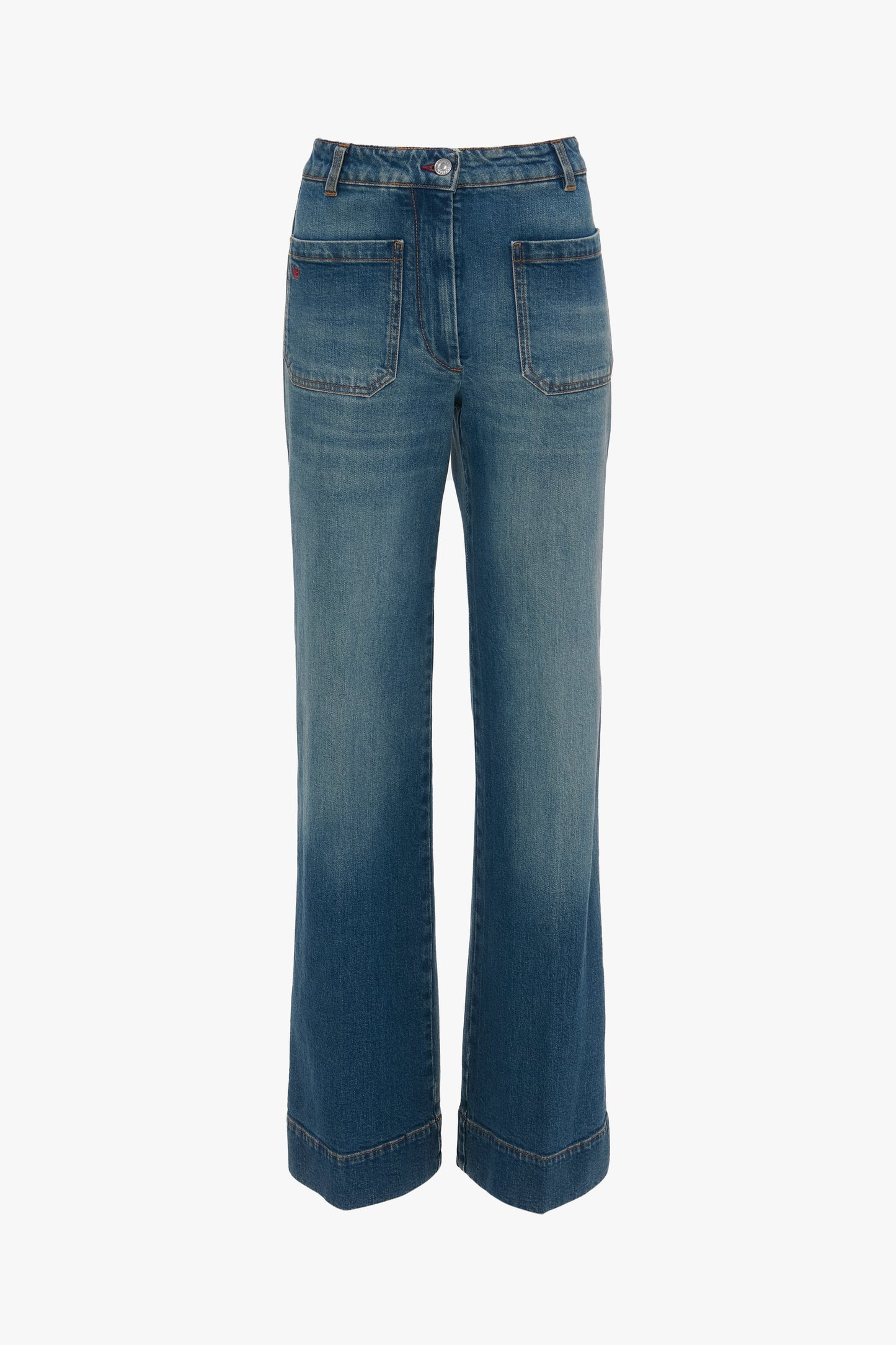 Alina High Waisted Long Stretch Jean In Mid Blue