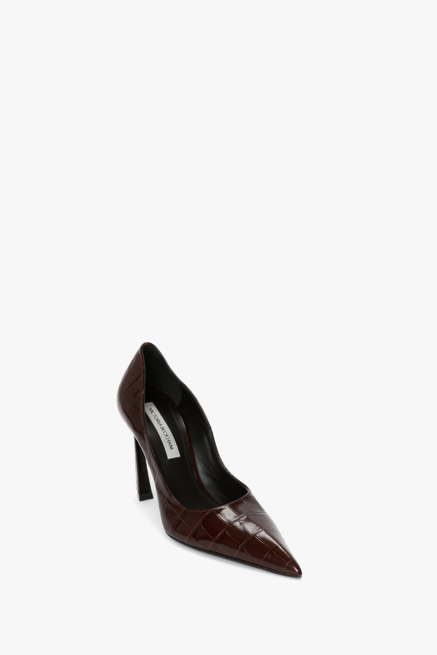 V Pump In Dark Brown Croc Embossed Leather