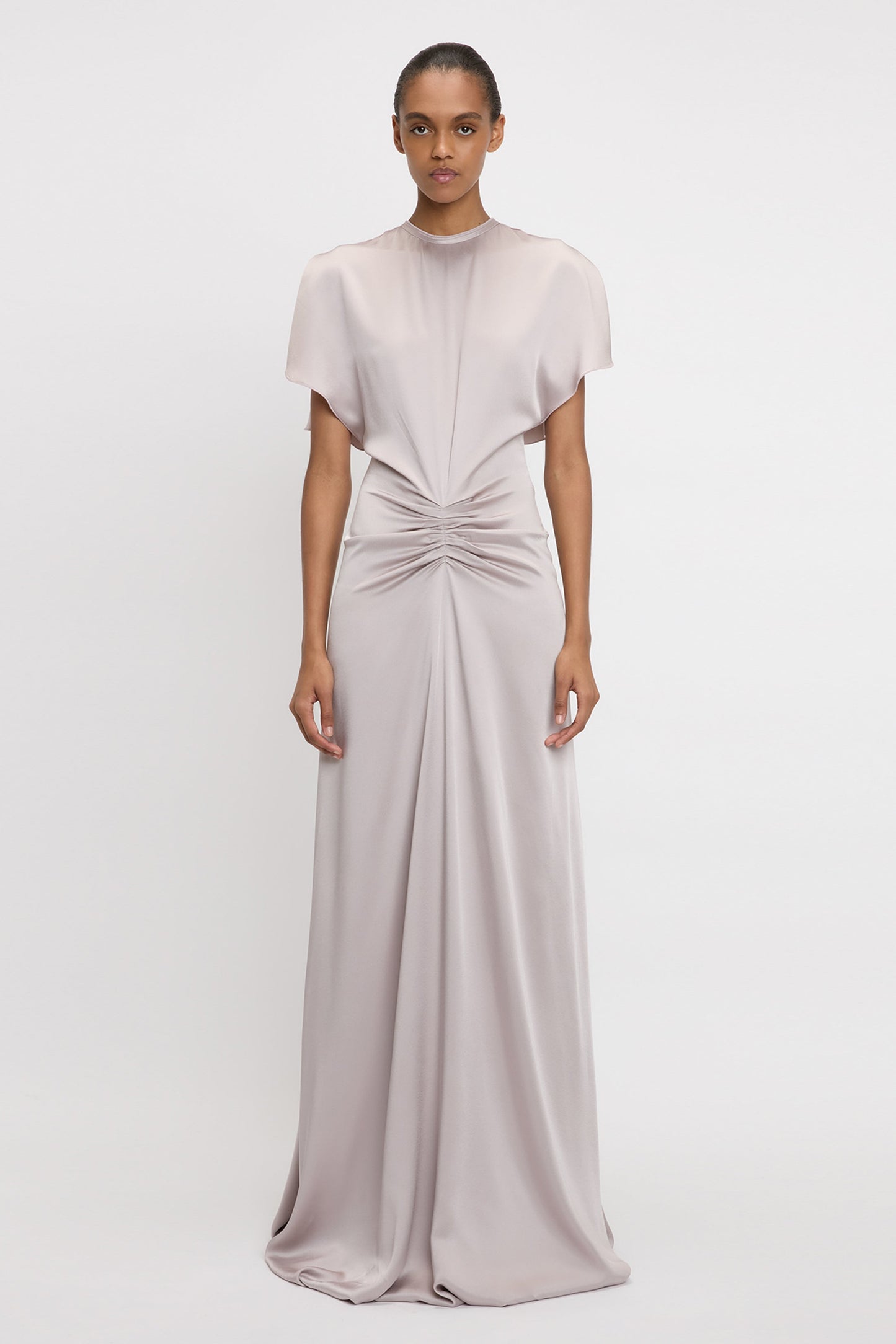 Gathered Waist Floor-Length Dress In Heather