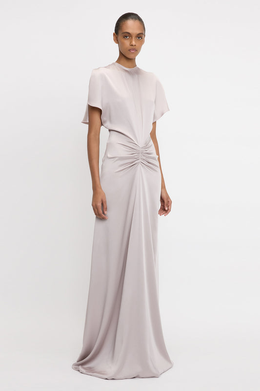 Gathered Waist Floor-Length Dress In Heather