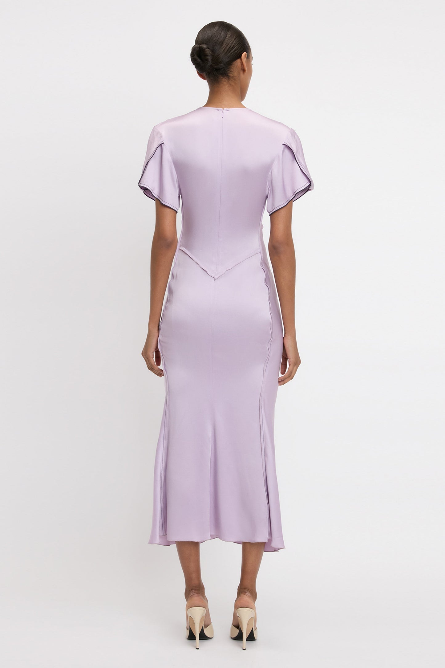 Gathered V-Neck Midi Dress In Petunia