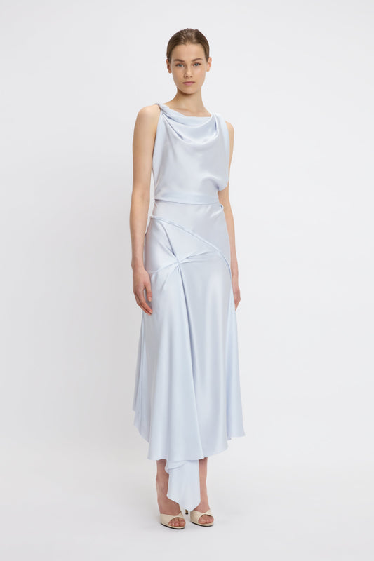Asymmetric Draped Midi Dress In Ice