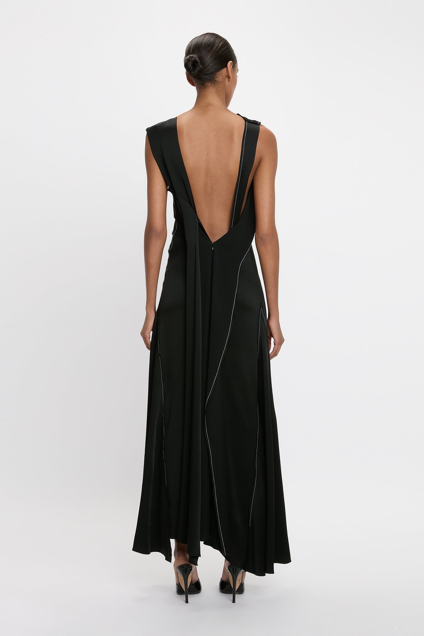 Draped Lace Detail Midi Dress In Black