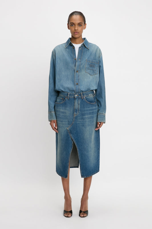 Men's Shirt In Mid Blue