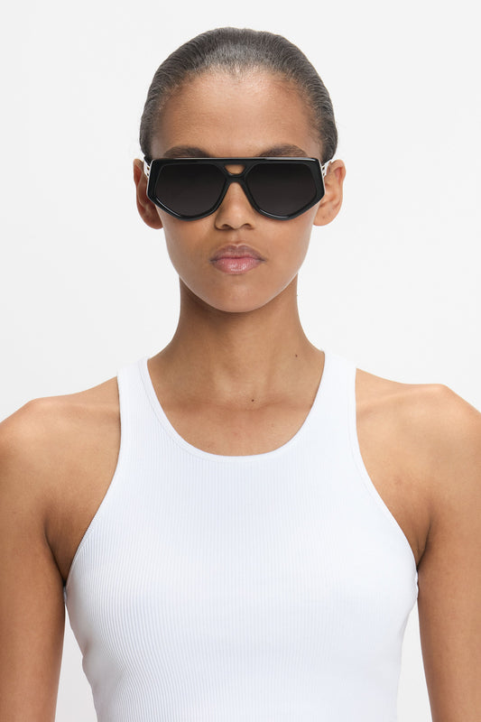 Double Bridge Dorian Logo Sunglasses In Black