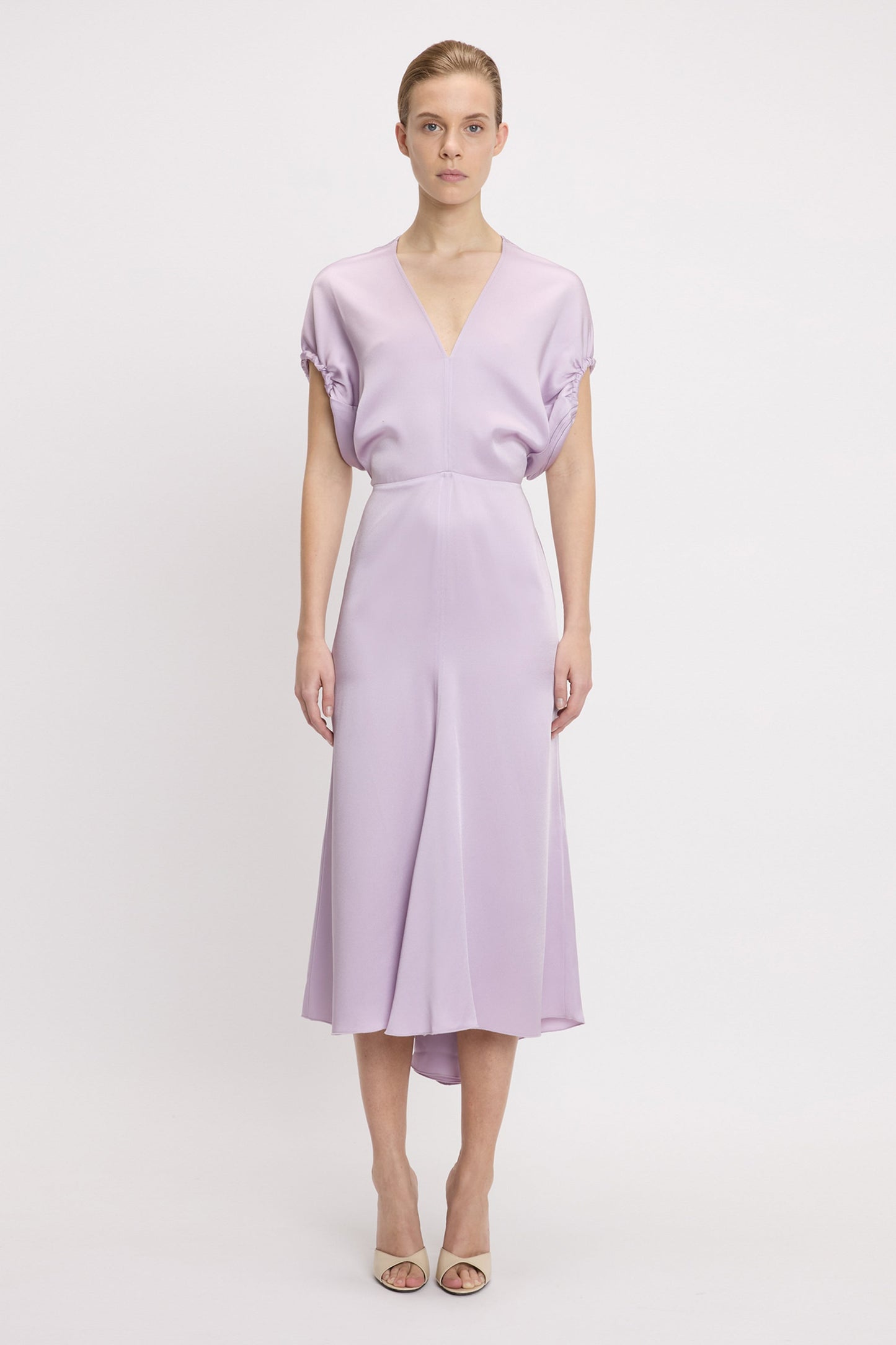 Blouson Detail Midi Dress In Petunia
