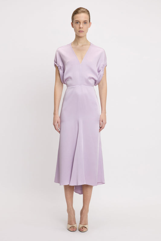 Blouson Detail Midi Dress In Petunia
