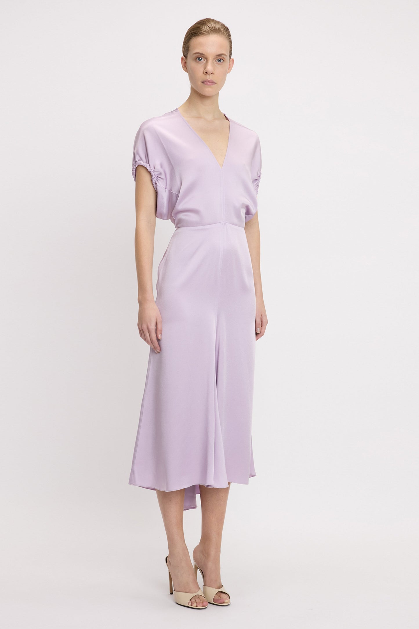 Blouson Detail Midi Dress In Petunia
