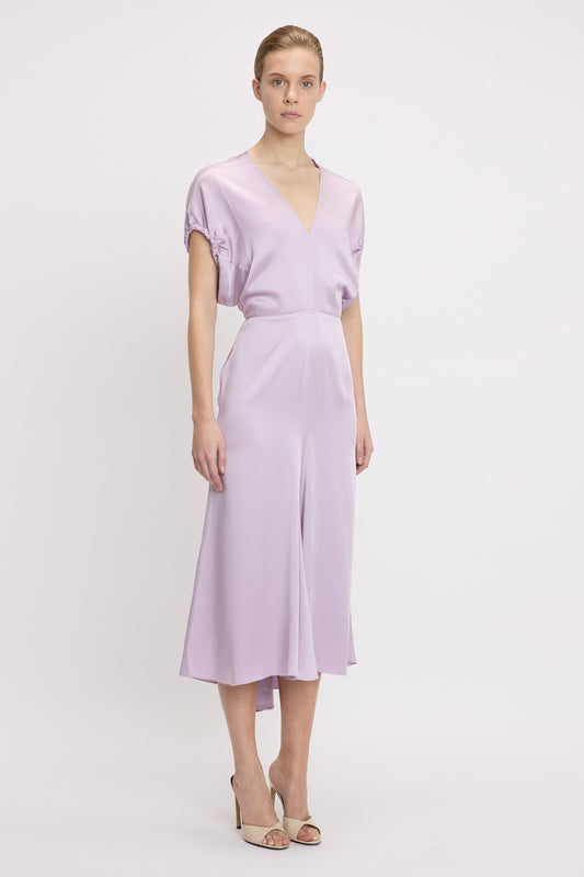 Blouson Detail Midi Dress In Petunia