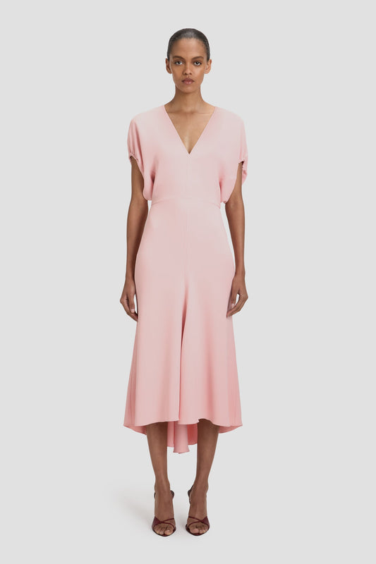 Blouson Detail Midi Dress In Antique Pink