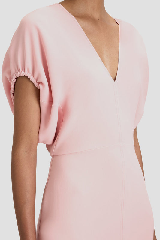 Blouson Detail Midi Dress In Antique Pink