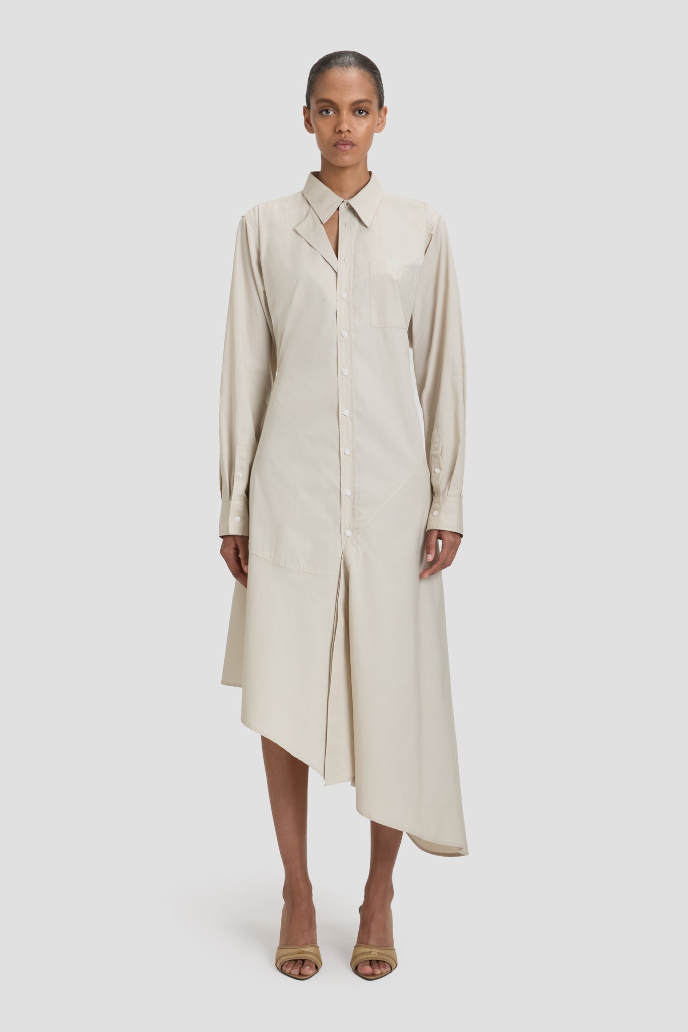 Panelled Shirt Dress In Pumice