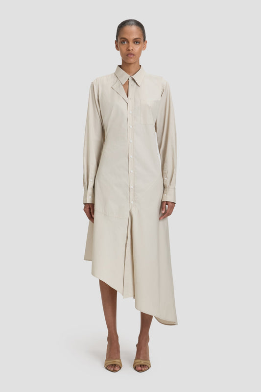Panelled Shirt Dress In Pumice