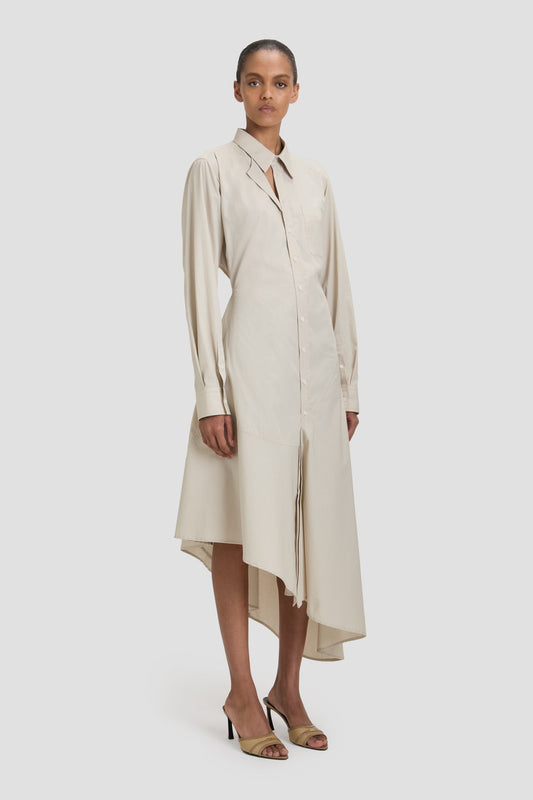 Panelled Shirt Dress In Pumice