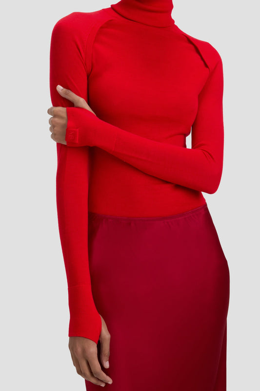 High Neck Top In Dark Bright Rose