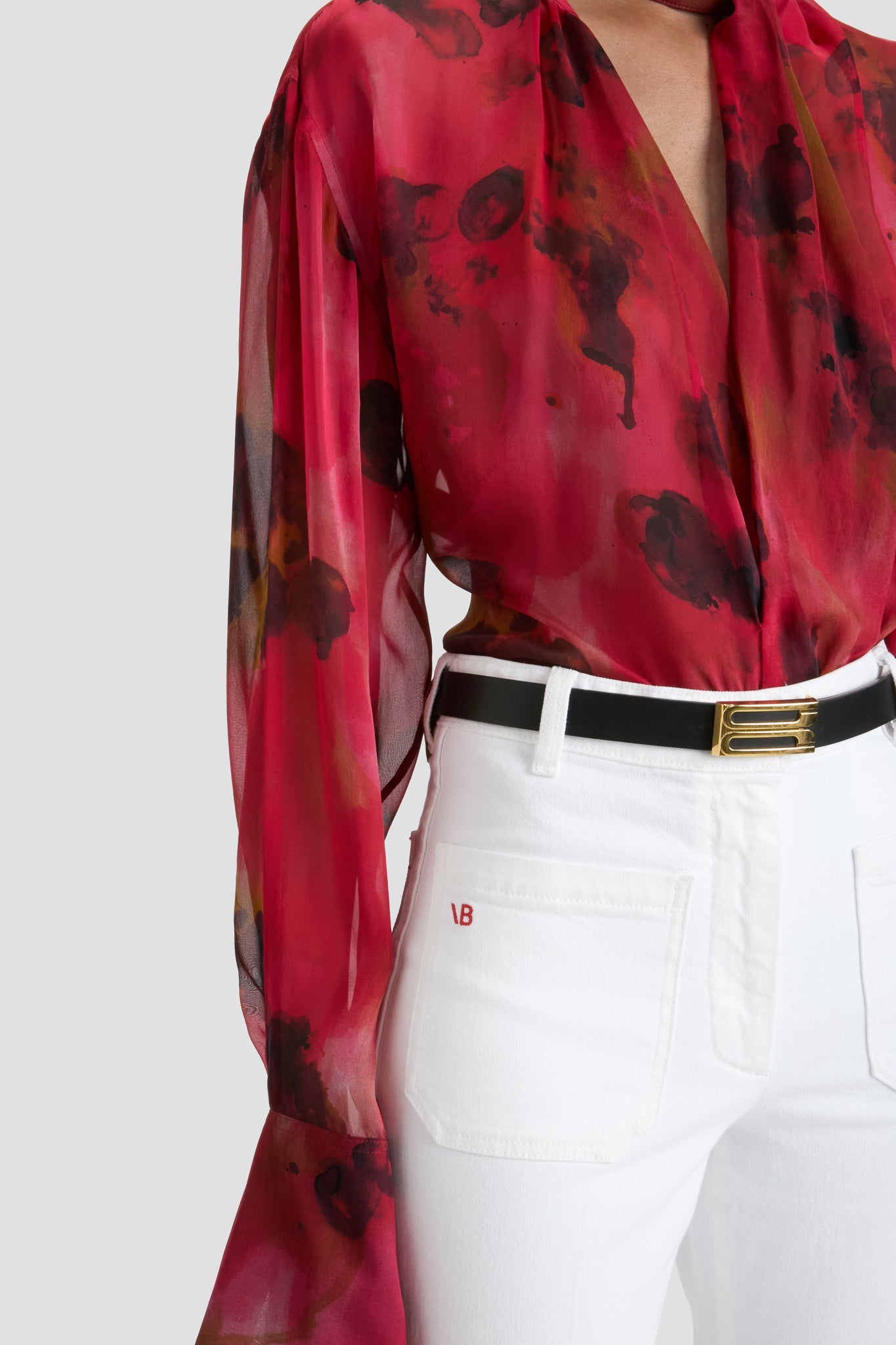 Drape Detail Blouse In Raspberry Floral Print