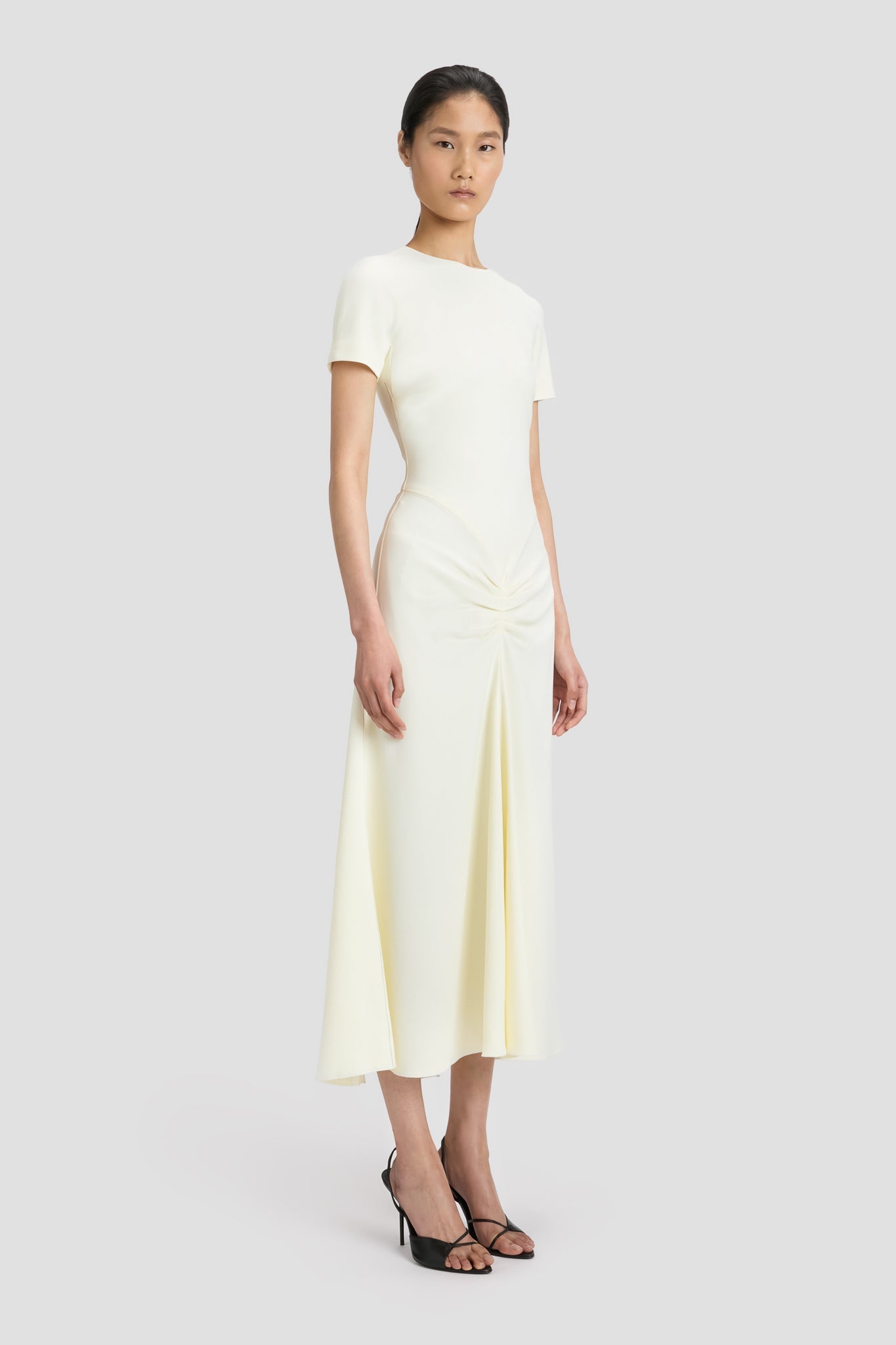 Gathered Detail T-Shirt Midi Dress In Ivory