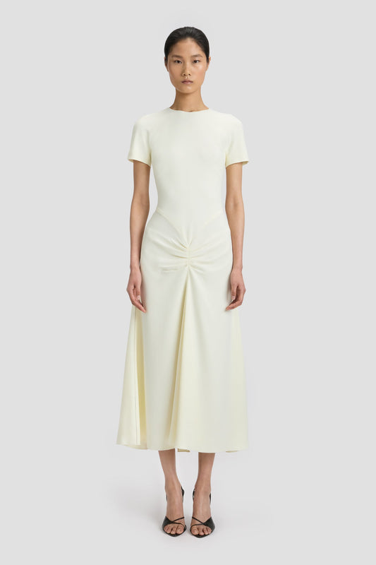 Gathered Detail T-Shirt Midi Dress In Ivory