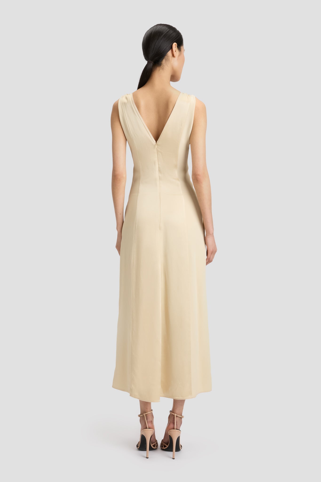 Twist Shoulder Dress In Macadamia