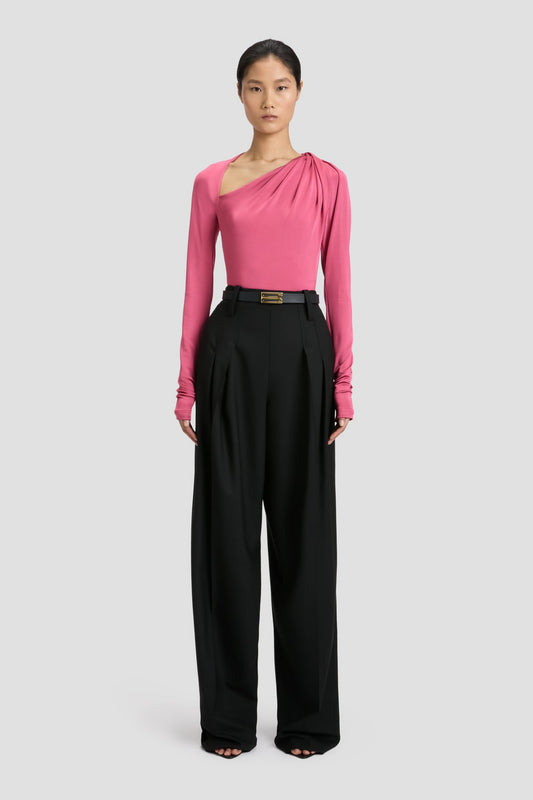 Slash Neck Jersey Top In Cerise