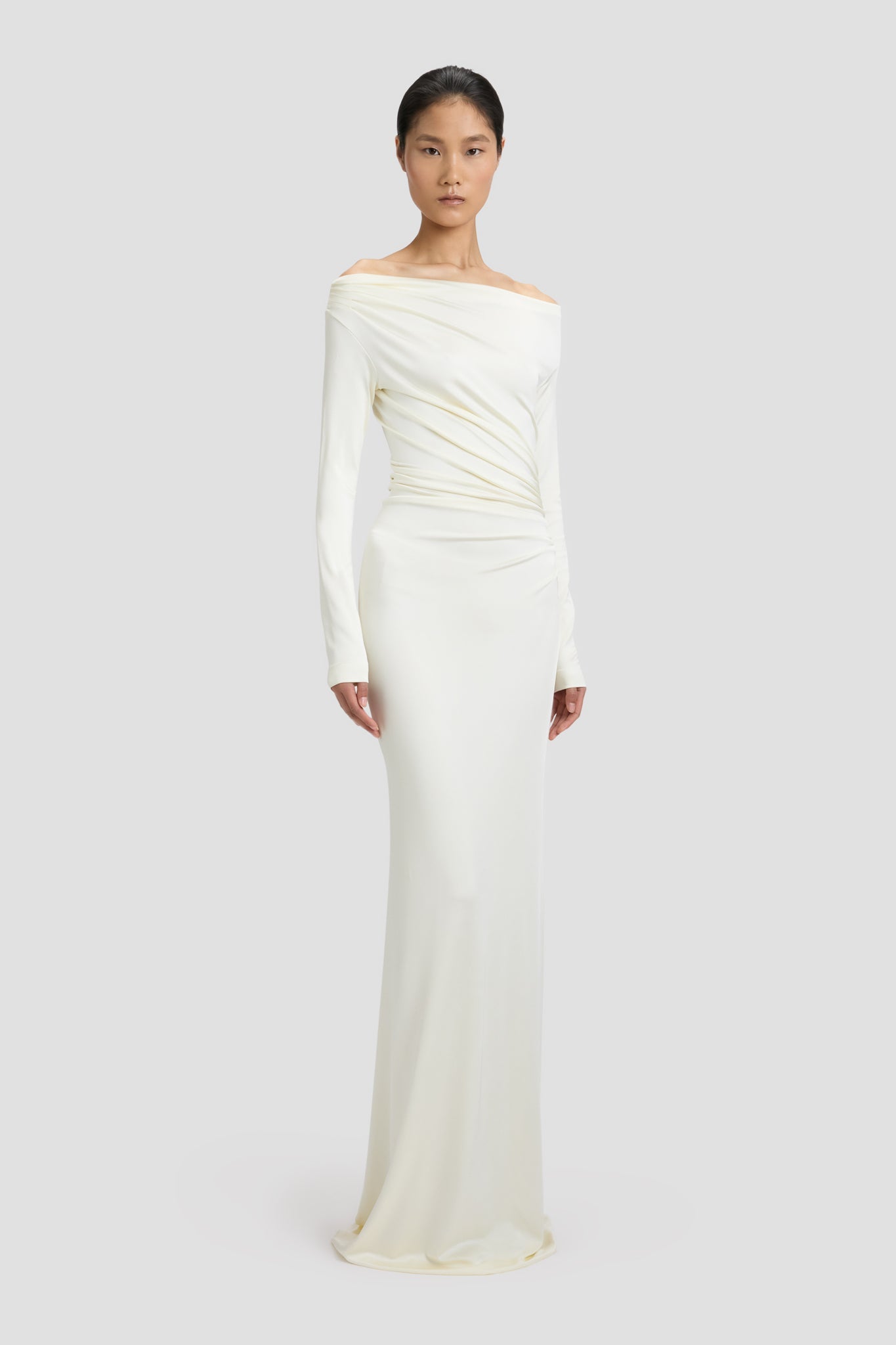 Off-Shoulder Draped Gown In Ivory