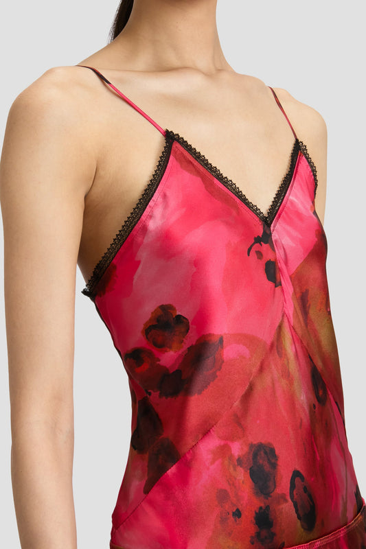 Lace Detail Cami Top In Raspberry Floral Print
