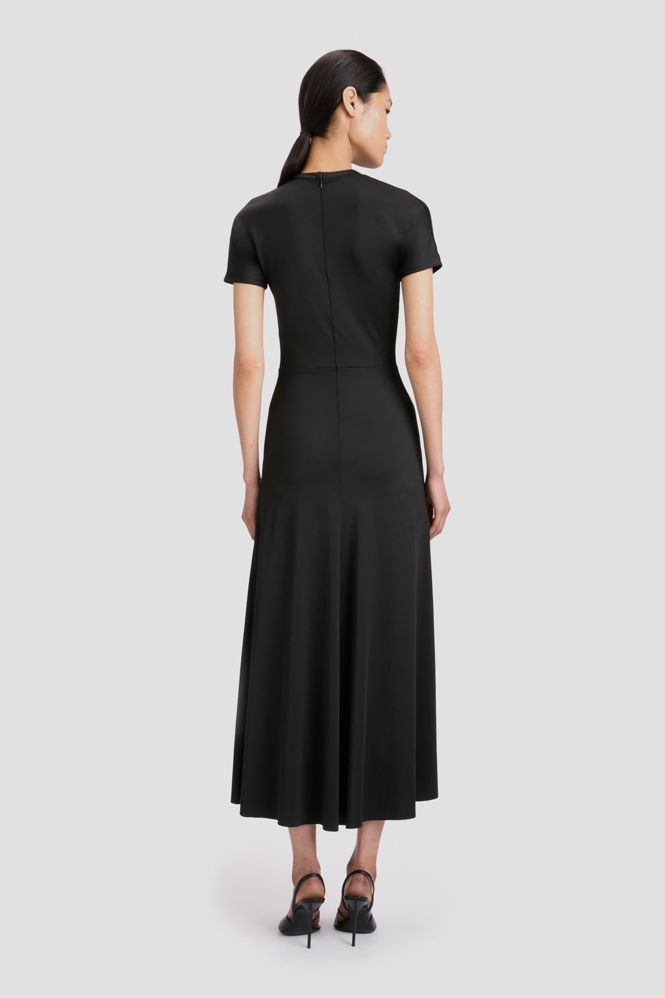 Gathered Waist T-Shirt Midi Dress In Black