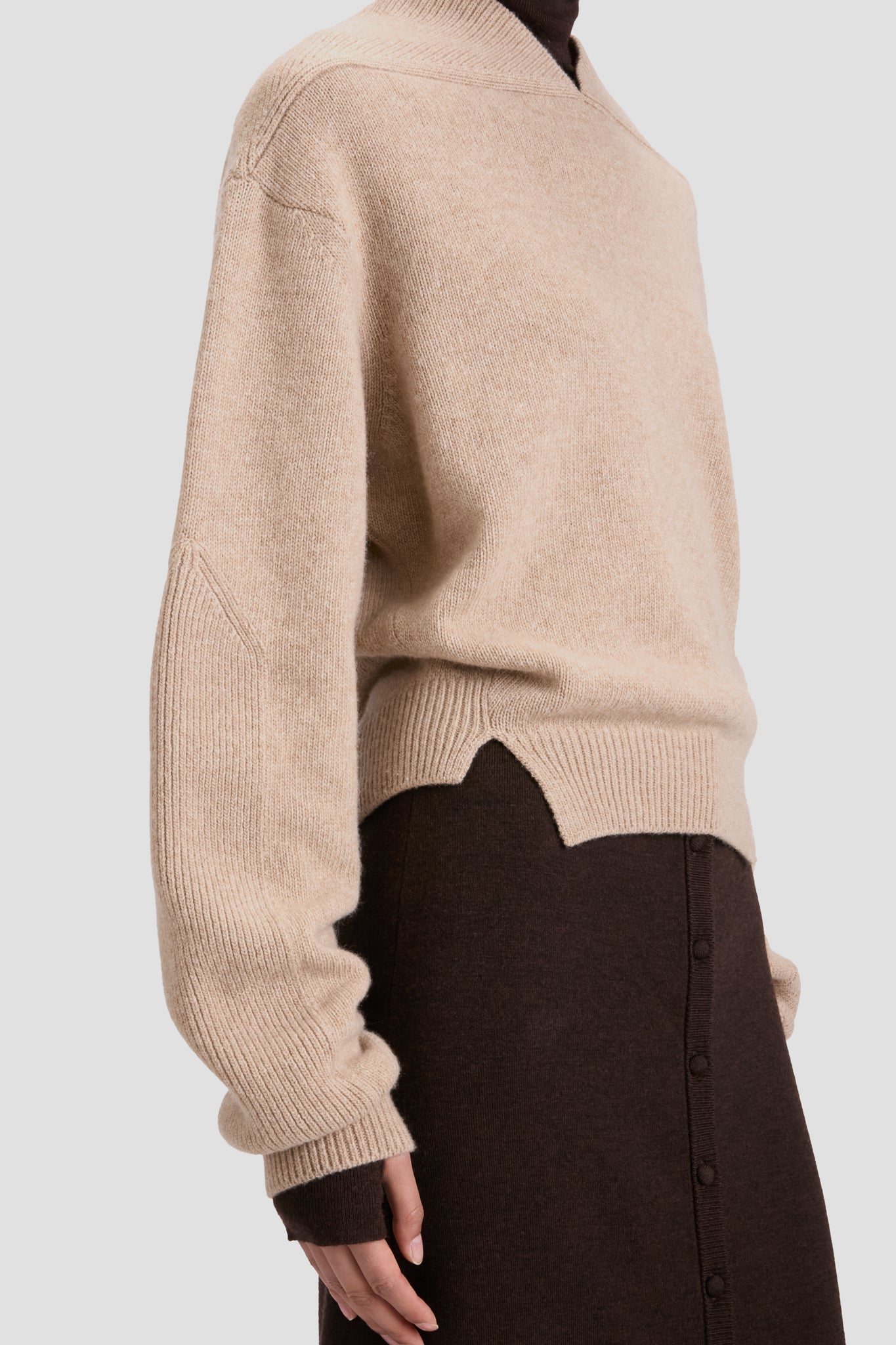 V-Neck Yoke Detail Jumper In Sand