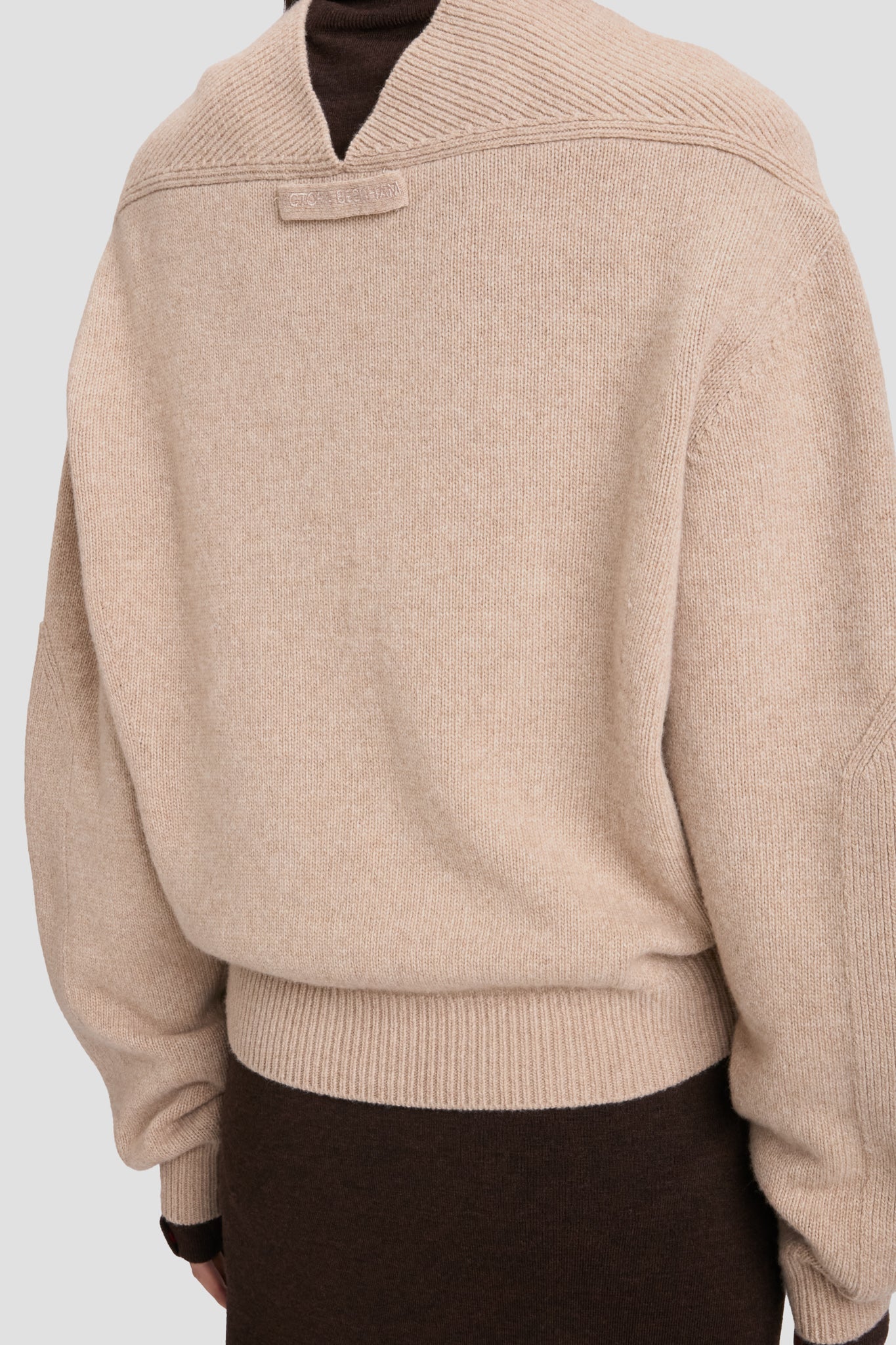 V-Neck Yoke Detail Jumper In Sand