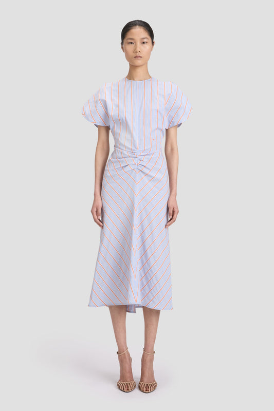 Gathered Waist Midi Dress In Delphinum-Orange