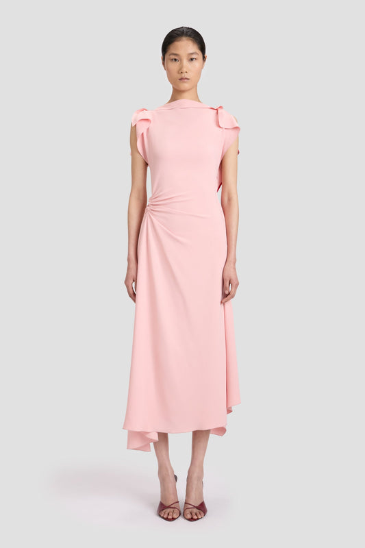 Drape Sleeve Midi Dress In Antique Pink