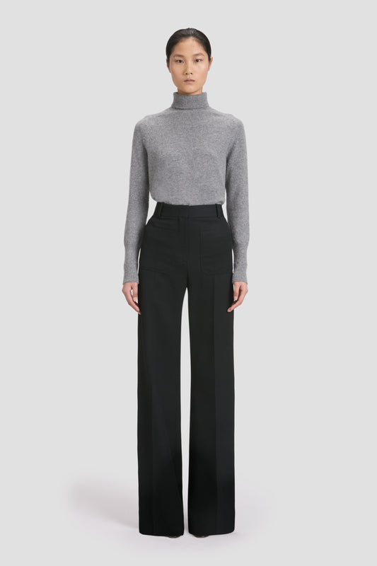 Polo Neck Jumper In Grey Melange