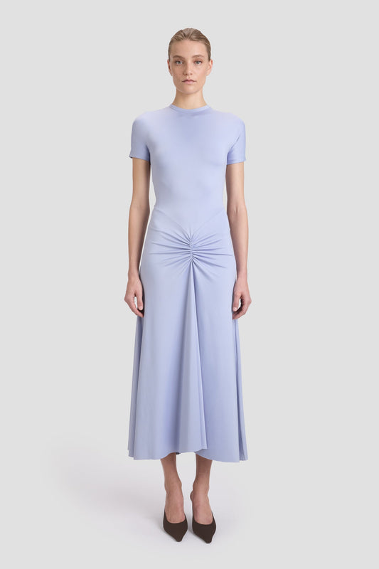 Gathered Waist T-Shirt Midi Dress In Delphinium Blue