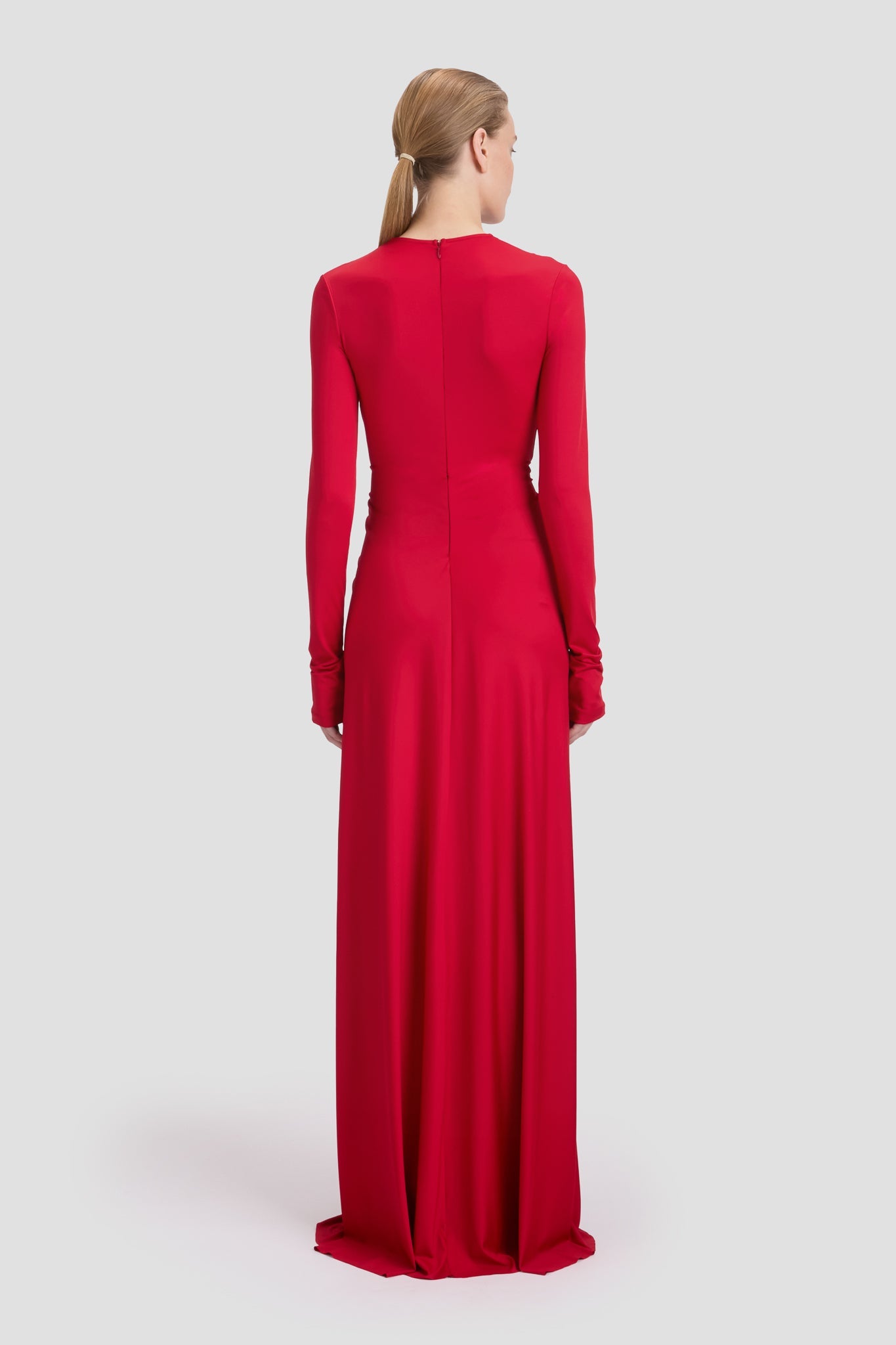 Long Sleeve Deep V-Neck Gown In Rose