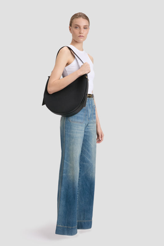 Dia Hobo Bag In Black Canvas With Black Leather