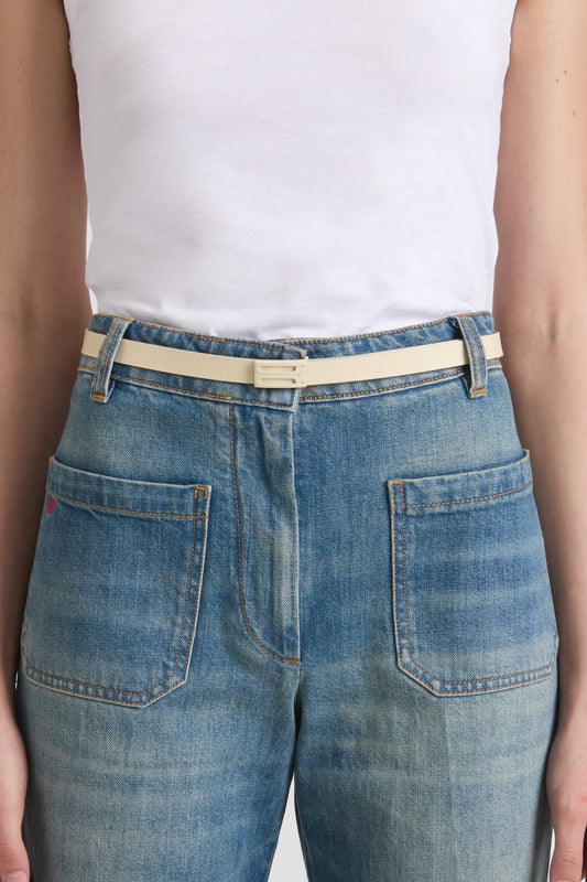 Tonal Micro Dorian Belt In Ivory Smooth Leather