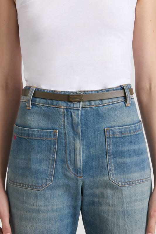 Tonal Micro Dorian Belt In Dark Khaki Smooth Leather