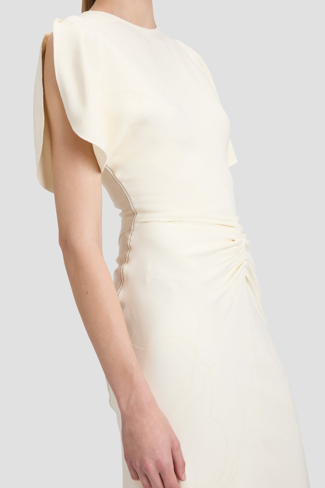 Gathered Waist Midi Dress In Ivory