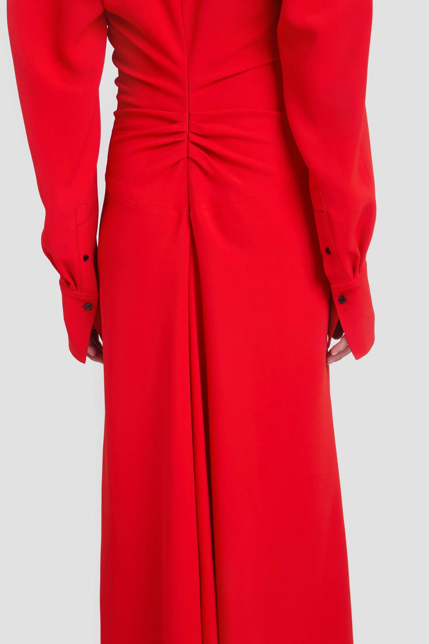 Long Sleeve Polo Collar Midi Dress In Tomato Red