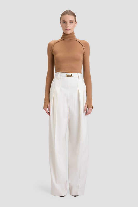 High Waisted Cinched Trouser In Ivory