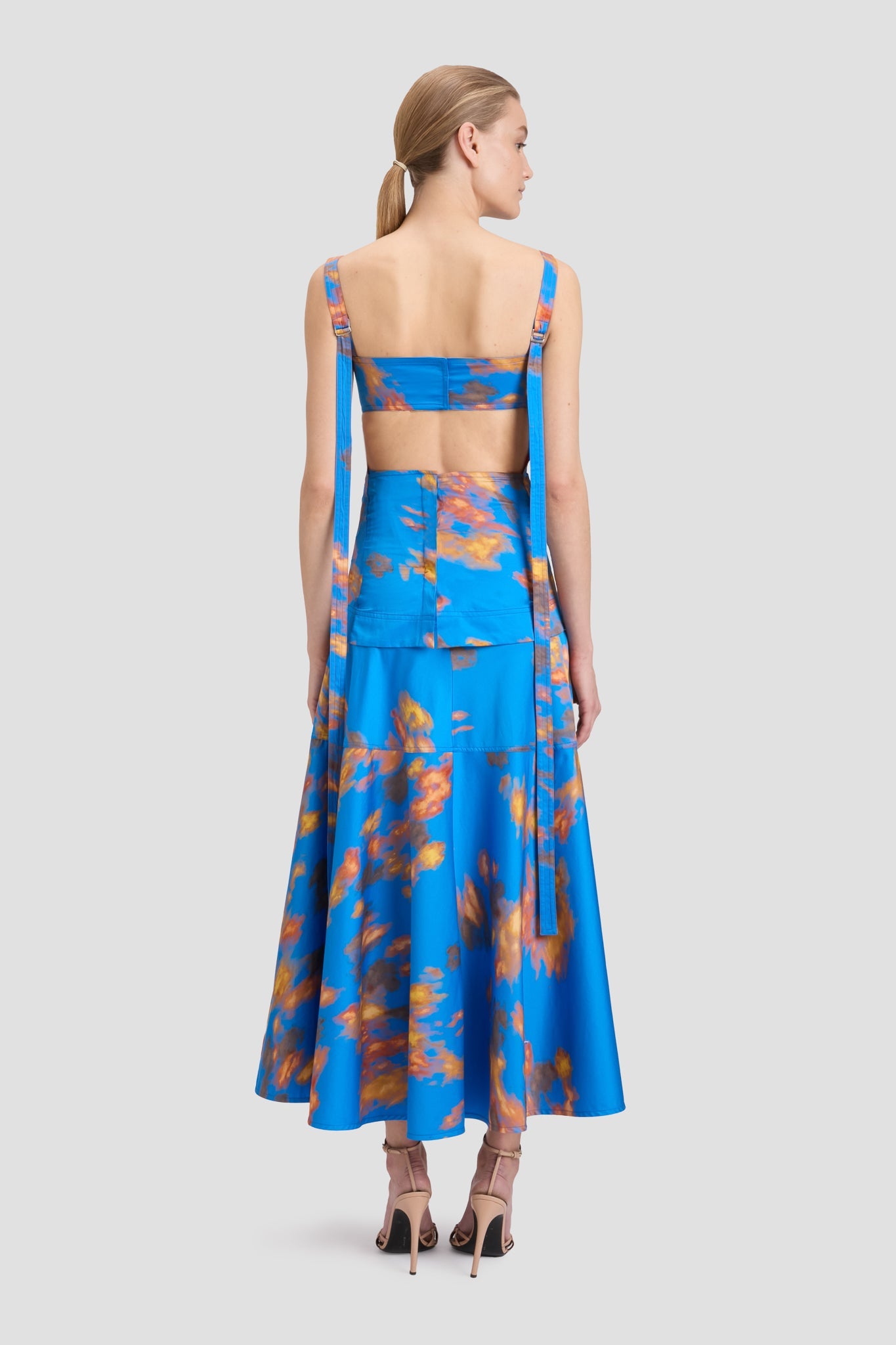 Panelled Maxi Skirt In Blue Abstract Floral Print