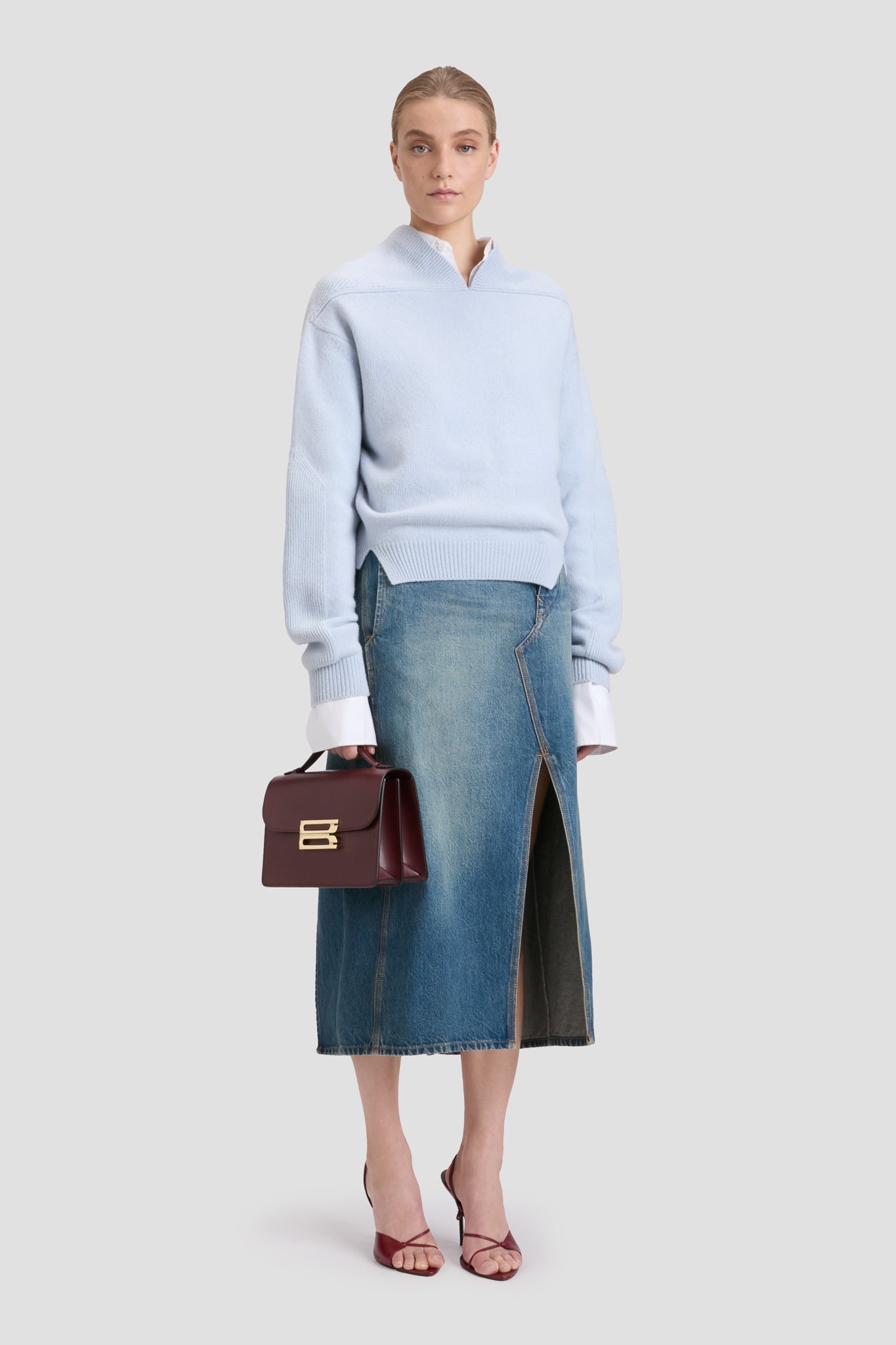 V-Neck Yoke Detail Jumper In Delphinium Blue