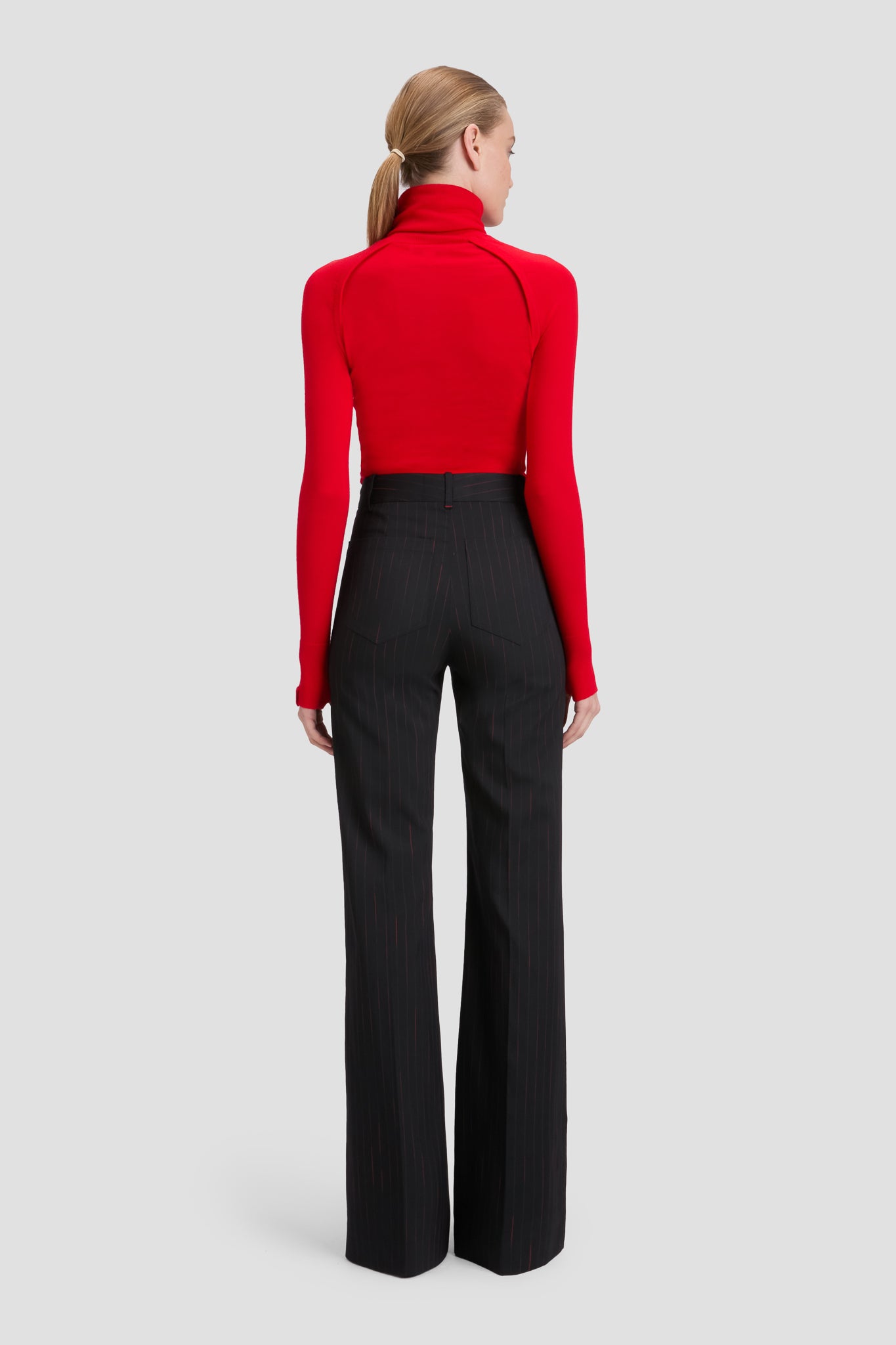 Alina Trouser In Navy-Rose Pinstripe