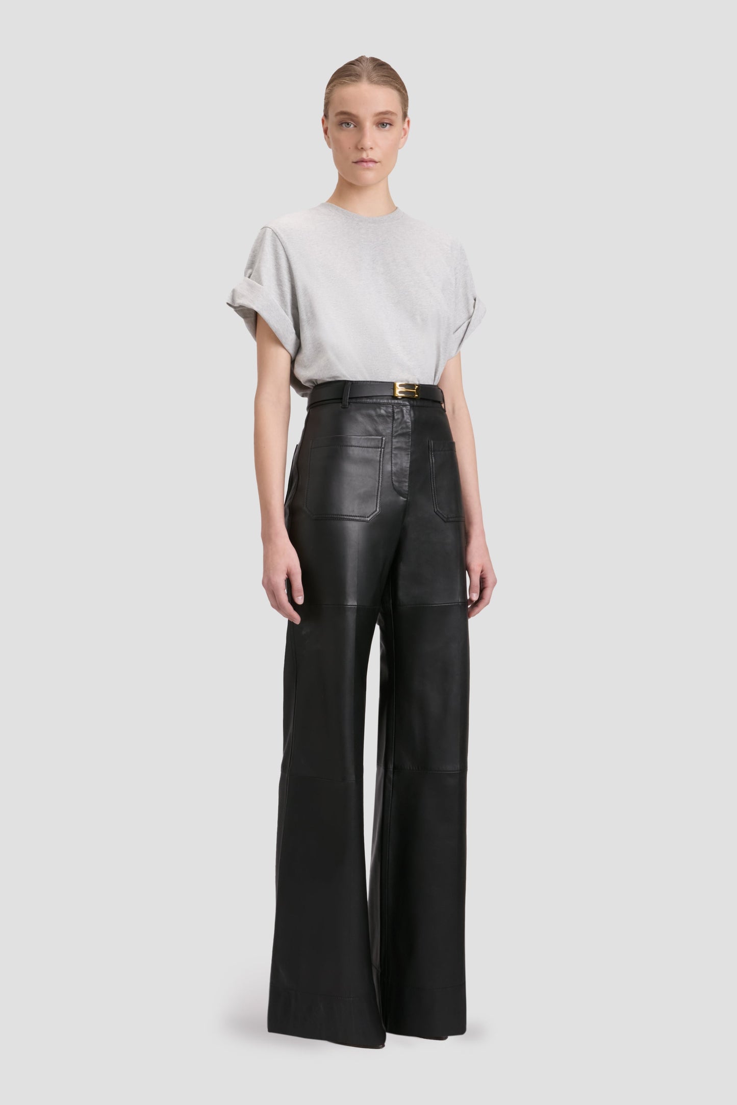 Alina High Waisted Trouser In Soft Black Leather