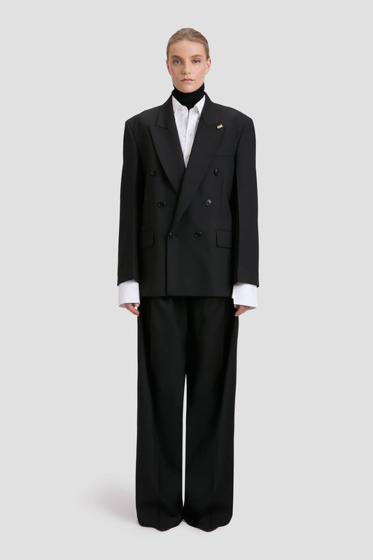 Relaxed Double Breasted Jacket In Black