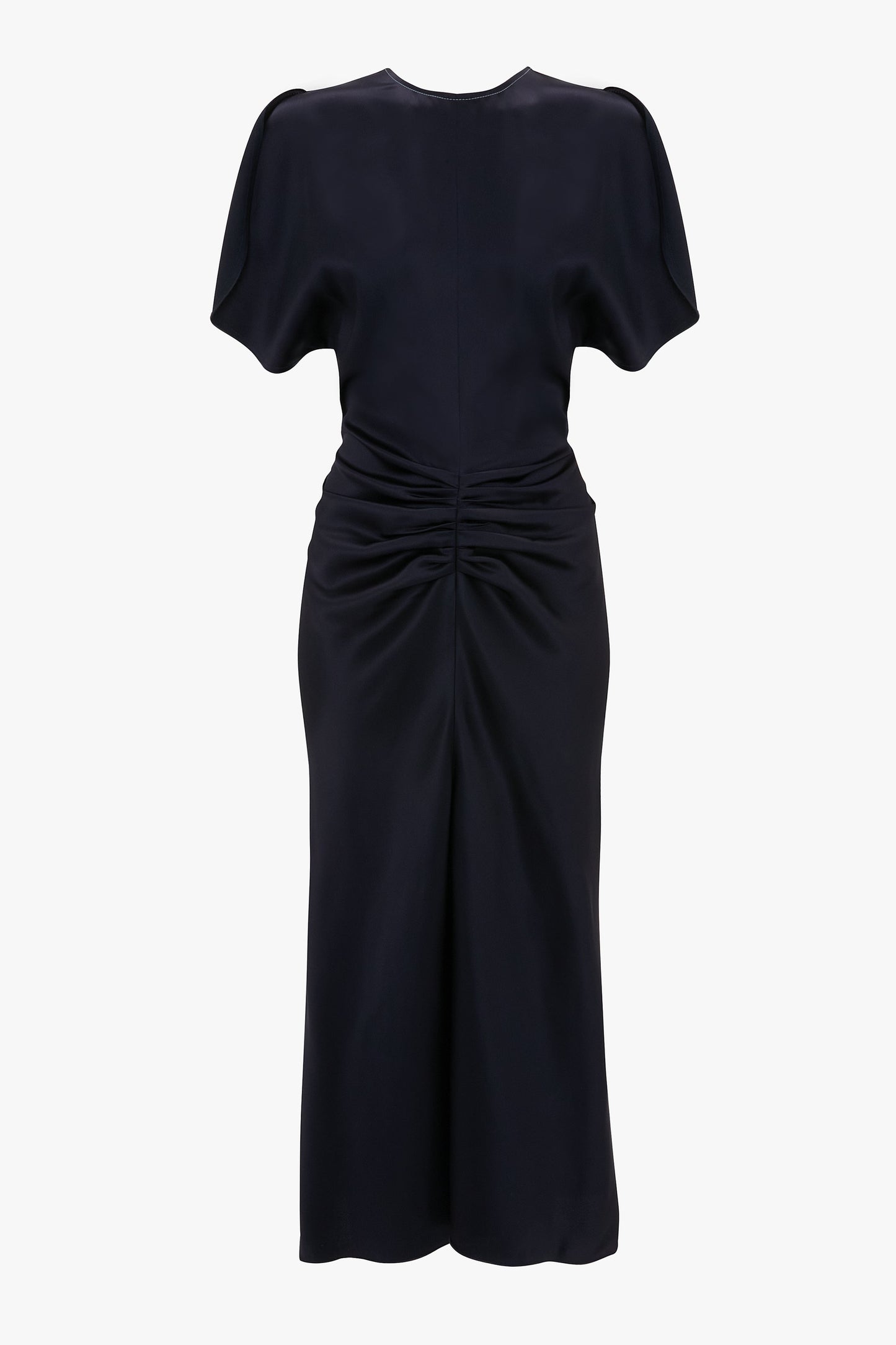 Gathered Waist Midi Dress In Midnight