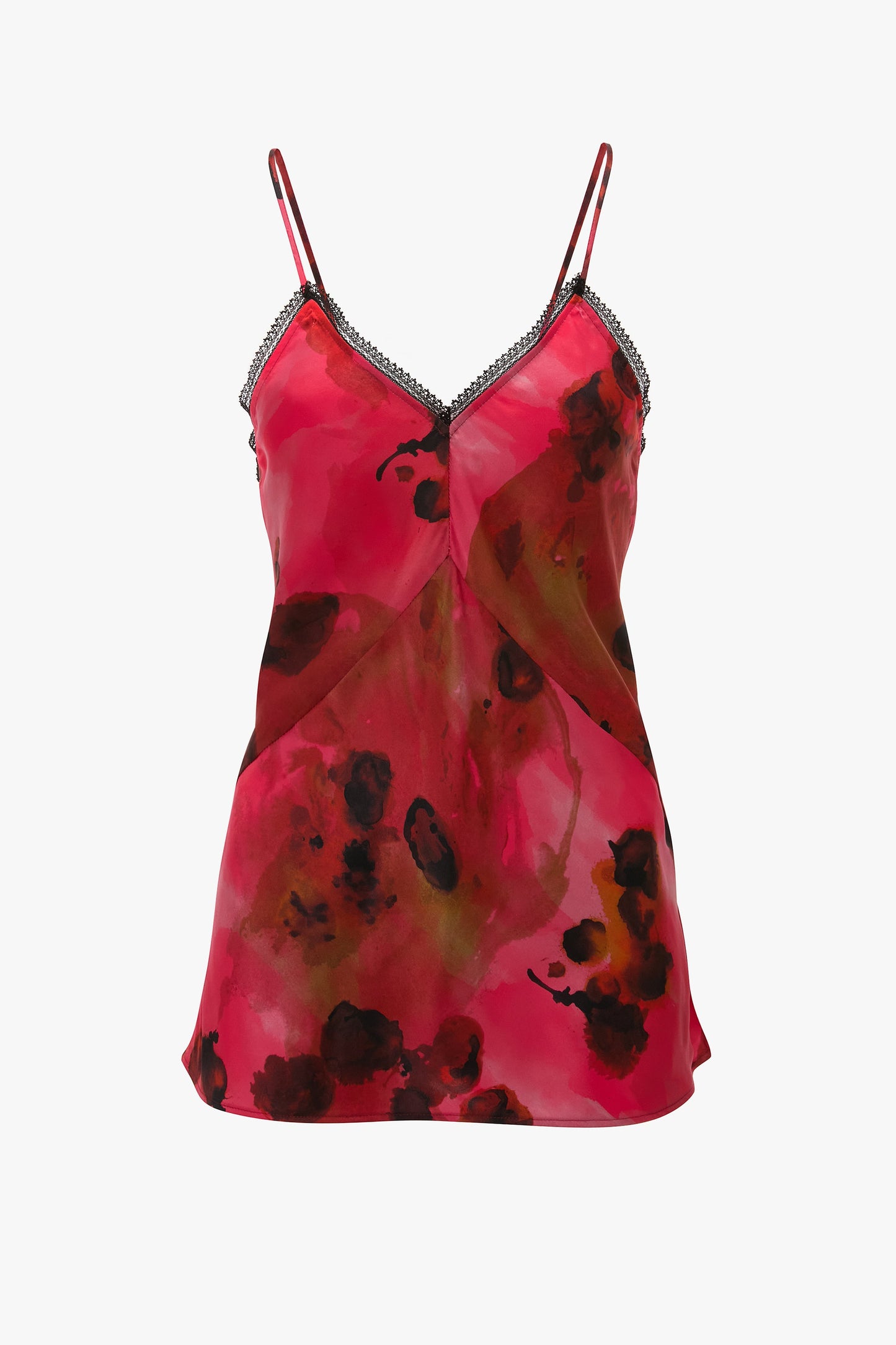 Lace Detail Cami Top In Raspberry Floral Print
