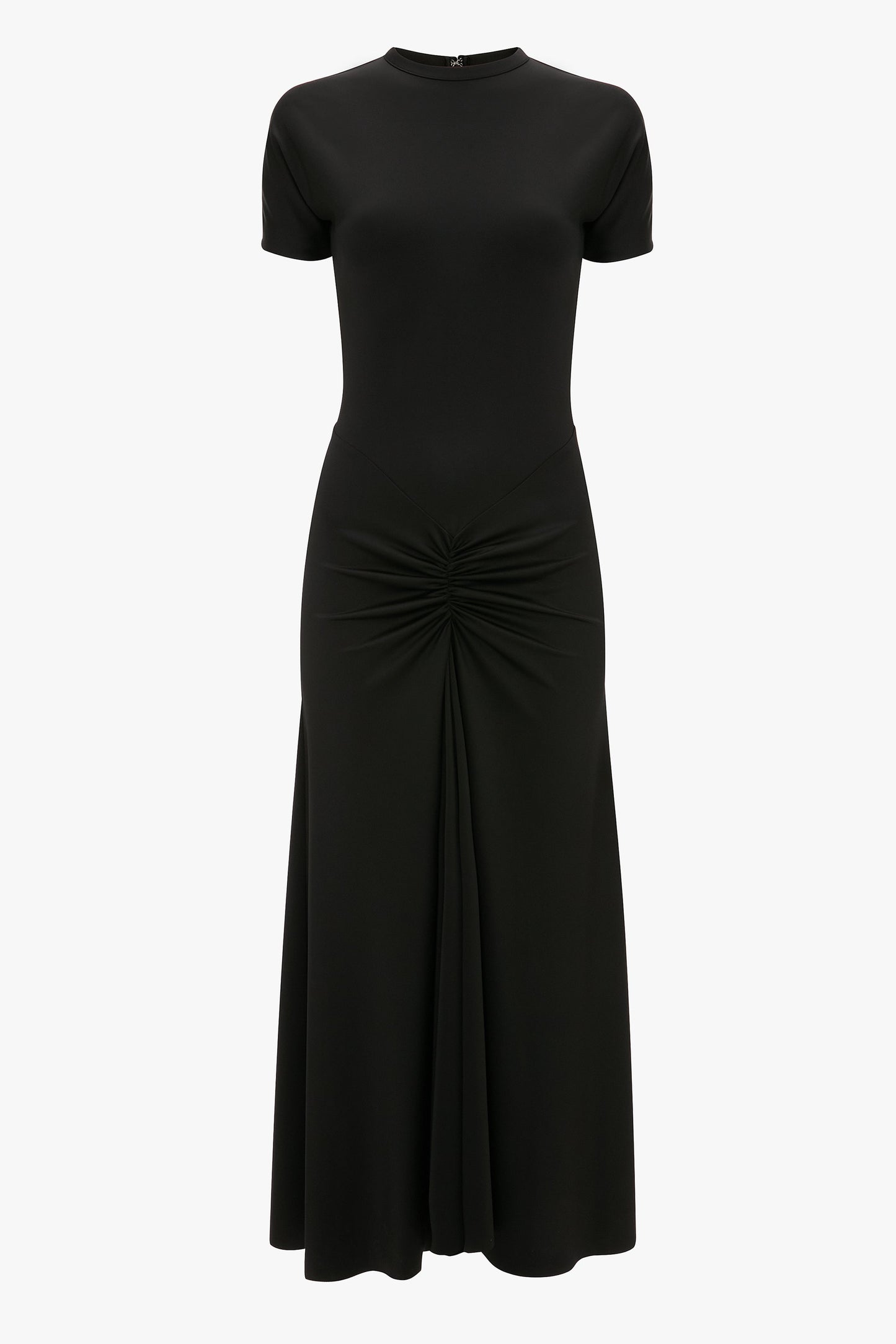 Gathered Waist T-Shirt Midi Dress In Black