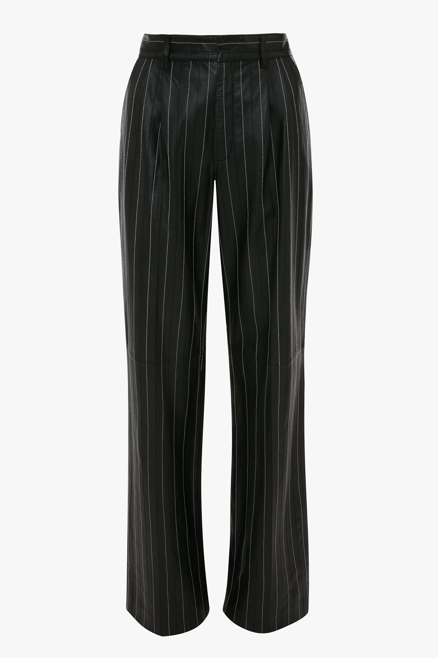 Double Pleat Leather Trouser In Black-Ivory