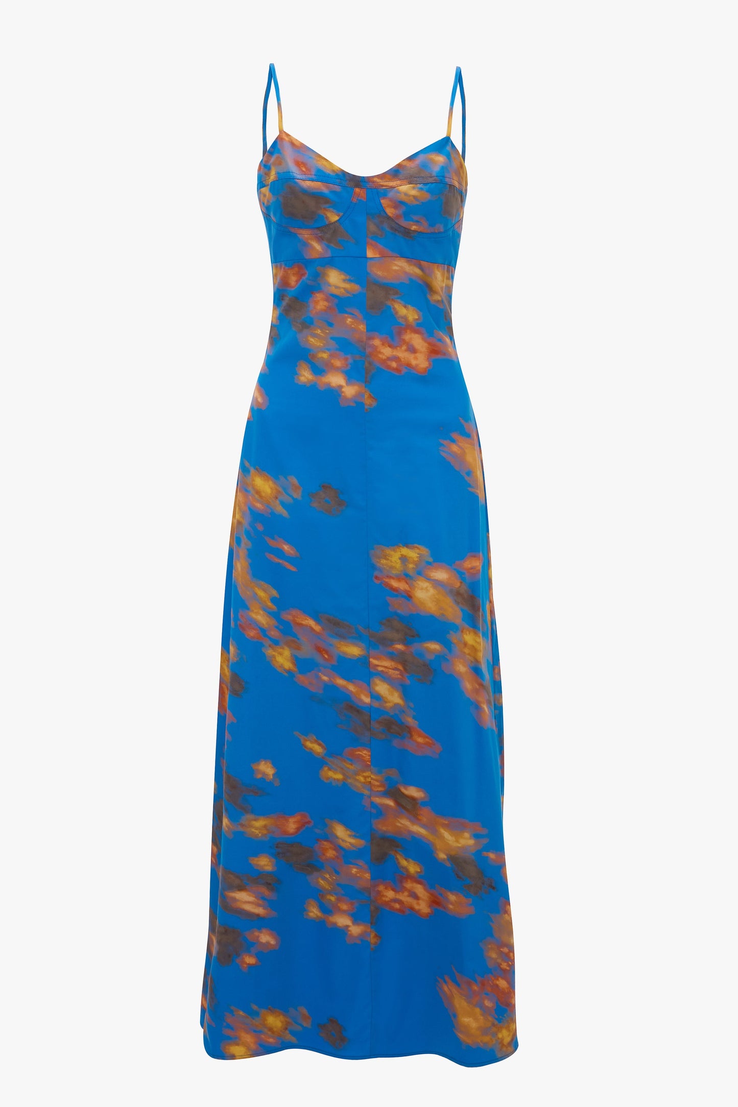 Cami Fit And Flare Midi Dress In Blue Abstract Floral Print